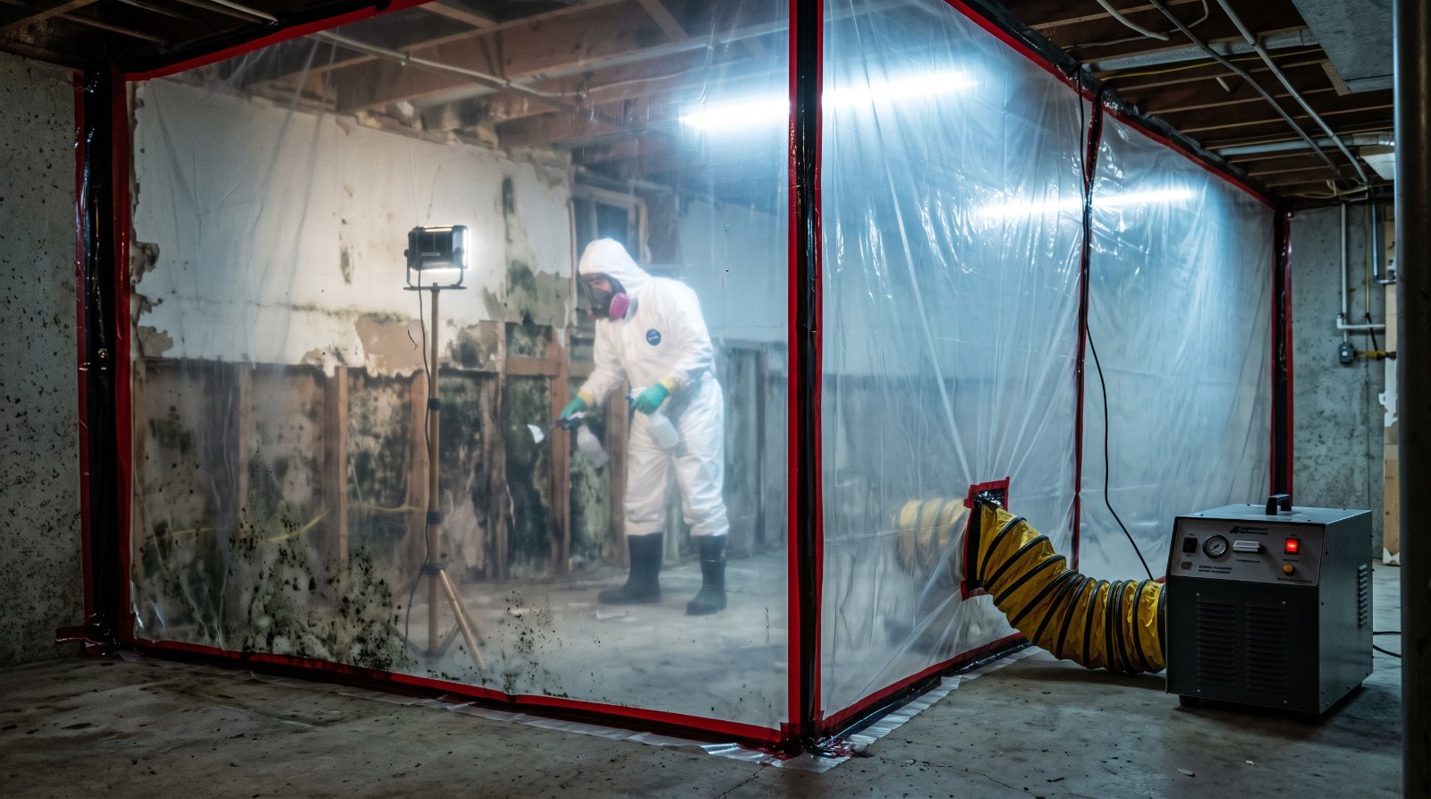 Mold remediation containment in an Erie, PA basement